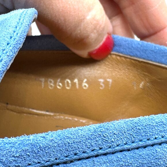 Gucci Jordaan Horsebit Bit Suede Slip On Loafers Flat Shoes Glacial Blue - Picture 13 of 15